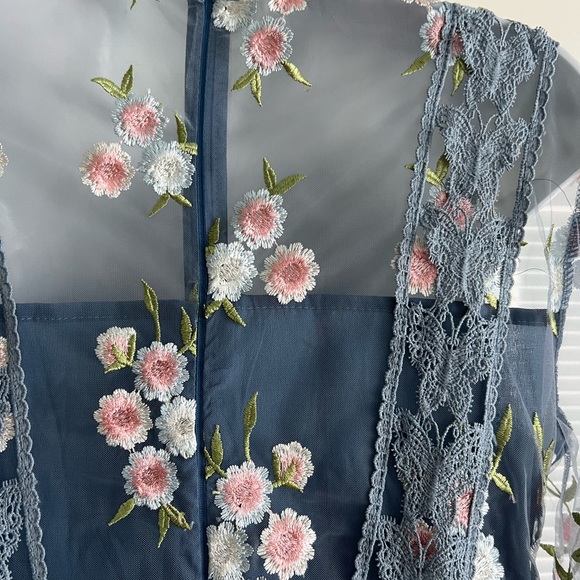 NWT GARDEN GLAMOUR EMBROIDERED CROCHET TRIM MESH DRESS size XXL - Picture 3 of 4